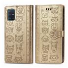 For Galaxy A71 5G Lovely Cat and Dog Embossing Pattern Horizontal Flip Leather Case , with Holder & Card Slots & Wallet & Cartoon Clasp & Lanyard(Gold) - 1