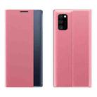 For Galaxy A81 / Note 10 Lite /M60s Side Display Magnetic Horizontal Flip Plain Texture Cloth + PC Case with Holder & Sleep / Wake-up Function(Pink) - 1