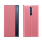 For Xiaomi Redmi Note 8 Pro Side Display Magnetic Horizontal Flip Plain Texture Cloth + PC Case with Holder & Sleep / Wake-up Function(Pink) - 1
