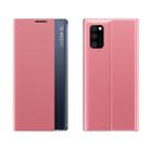 For Galaxy M31 Side Display Magnetic Horizontal Flip Plain Texture Cloth + PC Case with Holder & Sleep / Wake-up Function(Pink) - 1