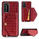 For Huawei P40 Pro Crocodile Pattern Envelope Card Package Phone Case With Magnet And Bracket Function(Red) - 1