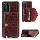 For Huawei P40 Pro Crocodile Pattern Envelope Card Package Phone Case With Magnet And Bracket Function(Brown) - 1