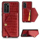 For Huawei P40 Crocodile Pattern Envelope Card Package Phone Case With Magnet And Bracket Function(Red) - 1