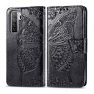 For Huawei Nova 7 SE/P40 Lite 5G Butterfly Love Flower Embossed Horizontal Flip Leather Case with Bracket / Card Slot / Wallet / Lanyard(Black) - 1