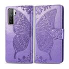 For Huawei Nova 7 SE/P40 Lite 5G Butterfly Love Flower Embossed Horizontal Flip Leather Case with Bracket / Card Slot / Wallet / Lanyard(Light Purple) - 1