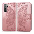 For Huawei Nova 7 SE/P40 Lite 5G Butterfly Love Flower Embossed Horizontal Flip Leather Case with Bracket / Card Slot / Wallet / Lanyard(Rose Gold) - 1