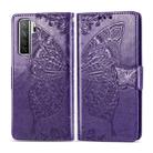 For Huawei Nova 7 SE/P40 Lite 5G Butterfly Love Flower Embossed Horizontal Flip Leather Case with Bracket / Card Slot / Wallet / Lanyard(Dark Purple) - 1