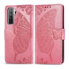 For Huawei Nova 7 SE/P40 Lite 5G Butterfly Love Flower Embossed Horizontal Flip Leather Case with Bracket / Card Slot / Wallet / Lanyard(Pink) - 1