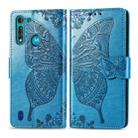 For Moto G8 Power Lite Butterfly Love Flower Embossed Horizontal Flip Leather Case with Bracket / Card Slot / Wallet / Lanyard(Blue) - 1