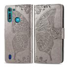 For Moto G8 Power Lite Butterfly Love Flower Embossed Horizontal Flip Leather Case with Bracket / Card Slot / Wallet / Lanyard(Gray) - 1