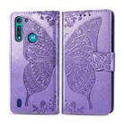 For Moto G8 Power Lite Butterfly Love Flower Embossed Horizontal Flip Leather Case with Bracket / Card Slot / Wallet / Lanyard(Light Purple) - 1