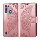 For Moto G8 Power Lite Butterfly Love Flower Embossed Horizontal Flip Leather Case with Bracket / Card Slot / Wallet / Lanyard(Rose Gold) - 1