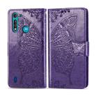 For Moto G8 Power Lite Butterfly Love Flower Embossed Horizontal Flip Leather Case with Bracket / Card Slot / Wallet / Lanyard(Dark Purple) - 1