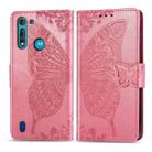 For Moto G8 Power Lite Butterfly Love Flower Embossed Horizontal Flip Leather Case with Bracket / Card Slot / Wallet / Lanyard(Pink) - 1