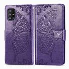For Galaxy A51 5G Butterfly Love Flower Embossed Horizontal Flip Leather Case with Bracket / Card Slot / Wallet / Lanyard(Dark Purple) - 1