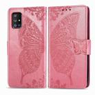 For Galaxy A71 5G Butterfly Love Flower Embossed Horizontal Flip Leather Case with Bracket / Card Slot / Wallet / Lanyard(Pink) - 1