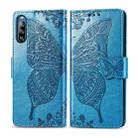 For Sony Xperia L4 Butterfly Love Flower Embossed Horizontal Flip Leather Case with Bracket / Card Slot / Wallet / Lanyard(Blue) - 1