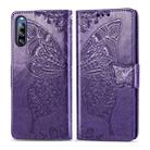 For Sony Xperia L4 Butterfly Love Flower Embossed Horizontal Flip Leather Case with Bracket / Card Slot / Wallet / Lanyard(Dark Purple) - 1