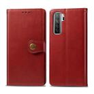 For Huawei Nova 7 SE/P40 Lite 5G Retro Solid Color Leather Buckle Phone Case with Lanyard & Photo Frame & Card Slot & Wallet & Stand Function(Red) - 1