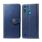 For Moto G8 Power Lite Retro Solid Color Leather Buckle Phone Case with Lanyard & Photo Frame & Card Slot & Wallet & Stand Function(Blue) - 1