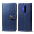 For OnePlus 8 Pro Retro Solid Color Leather Buckle Phone Case with Lanyard & Photo Frame & Card Slot & Wallet & Stand Function(Blue) - 1