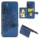 For OPPO A91/F15/Reno 3 Mandala Embossed Magnetic Cloth PU + TPU + PC Case with Holder & Card Slots & Wallet & Photo Frame & Strap(Blue) - 1