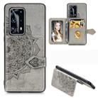 For Huawei P40 Pro+ Mandala Embossed Magnetic Cloth PU + TPU + PC Case with Holder & Card Slots & Wallet & Photo Frame & Strap(Gray) - 1