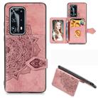 For Huawei P40 Pro+ Mandala Embossed Magnetic Cloth PU + TPU + PC Case with Holder & Card Slots & Wallet & Photo Frame & Strap(Rose Gold) - 1