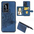 For Huawei P40 Pro+ Mandala Embossed Magnetic Cloth PU + TPU + PC Case with Holder & Card Slots & Wallet & Photo Frame & Strap(Blue) - 1