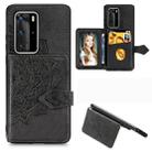 For Huawei P40 Pro Mandala Embossed Magnetic Cloth PU + TPU + PC Case with Holder & Card Slots & Wallet & Photo Frame & Strap(Black) - 1