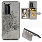 For Huawei P40 Pro Mandala Embossed Magnetic Cloth PU + TPU + PC Case with Holder & Card Slots & Wallet & Photo Frame & Strap(Gray) - 1