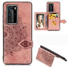 For Huawei P40 Pro Mandala Embossed Magnetic Cloth PU + TPU + PC Case with Holder & Card Slots & Wallet & Photo Frame & Strap(Rose Gold) - 1