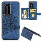 For Huawei P40 Pro Mandala Embossed Magnetic Cloth PU + TPU + PC Case with Holder & Card Slots & Wallet & Photo Frame & Strap(Blue) - 1