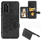 For Huawei P40 Mandala Embossed Magnetic Cloth PU + TPU + PC Case with Holder & Card Slots & Wallet & Photo Frame & Strap(Black) - 1