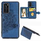 For Huawei P40 Mandala Embossed Magnetic Cloth PU + TPU + PC Case with Holder & Card Slots & Wallet & Photo Frame & Strap(Blue) - 1