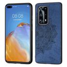 For Huawei P40 Pro+  Mandala Embossed Cloth Cover PC + TPU Mobile Phone Case with Magnetic Function and Hand Strap(Blue) - 1