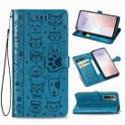 For Huawei Nova 7SE/P40 Lite 5G Cute Cat and Dog Embossed Horizontal Flip Leather Case with Bracket / Card Slot / Wallet / Lanyard(Blue) - 1