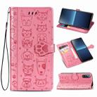 For Sony Xperia L4 Cute Cat and Dog Embossed Horizontal Flip Leather Case with Bracket / Card Slot / Wallet / Lanyard(Pink) - 1