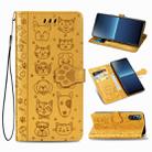 For Sony Xperia L4 Cute Cat and Dog Embossed Horizontal Flip Leather Case with Bracket / Card Slot / Wallet / Lanyard(Yellow) - 1