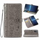 For Sony Xperia L4 Cute Cat and Dog Embossed Horizontal Flip Leather Case with Bracket / Card Slot / Wallet / Lanyard(Gray) - 1