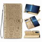 For Sony Xperia L4 Cute Cat and Dog Embossed Horizontal Flip Leather Case with Bracket / Card Slot / Wallet / Lanyard(Gold) - 1