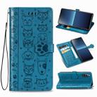 For Sony Xperia L4 Cute Cat and Dog Embossed Horizontal Flip Leather Case with Bracket / Card Slot / Wallet / Lanyard(Blue) - 1