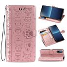 For Sony Xperia L4 Cute Cat and Dog Embossed Horizontal Flip Leather Case with Bracket / Card Slot / Wallet / Lanyard(Rose Gold) - 1