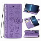 For Sony Xperia L4 Cute Cat and Dog Embossed Horizontal Flip Leather Case with Bracket / Card Slot / Wallet / Lanyard(Purple) - 1