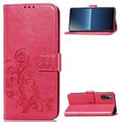 For Sony Xperia L4 Four-leaf Clasp Embossed Buckle Mobile Phone Protection Leather Case with Lanyard & Card Slot & Wallet & Bracket Function(Magenta) - 1