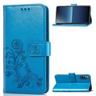 For Sony Xperia L4 Four-leaf Clasp Embossed Buckle Mobile Phone Protection Leather Case with Lanyard & Card Slot & Wallet & Bracket Function(Blue) - 1