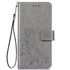 For Galaxy A51 5G Four-leaf Clasp Embossed Buckle Mobile Phone Protection Leather Case with Lanyard & Card Slot & Wallet & Bracket Function(Gray) - 1