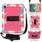 For iPad 9.7 (2018) & (2017) 360 Degree Rotation PC + Silicone Shockproof Combination Case with Holder & Hand Grip Strap & Neck Strap(Colorful+Hot Pink) - 1