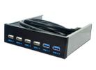 6 Ports 5.25 Inch Floppy Bay Front Panel With Power Adapter USB Hub Spilitter 2 Ports USB 3.0 + 4 Ports USB 2.0 - 1