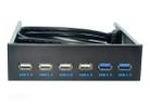 6 Ports 5.25 Inch Floppy Bay Front Panel With Power Adapter USB Hub Spilitter 2 Ports USB 3.0 + 4 Ports USB 2.0 - 2